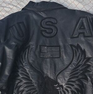 Men's Black Leather Jacket with Embroidered Design